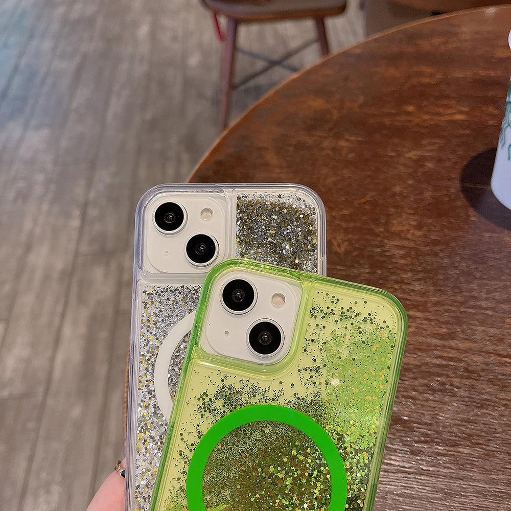 For iPhone 14 13 6.1 inch Quicksand Magnetic Phone Case PC TPU Phone Cover Compatible with MagSafe For iPhone 14 13 6.1 inch Quicksand Magnetic Phone Case PC TPU Phone Cover Compatible with MagSafe